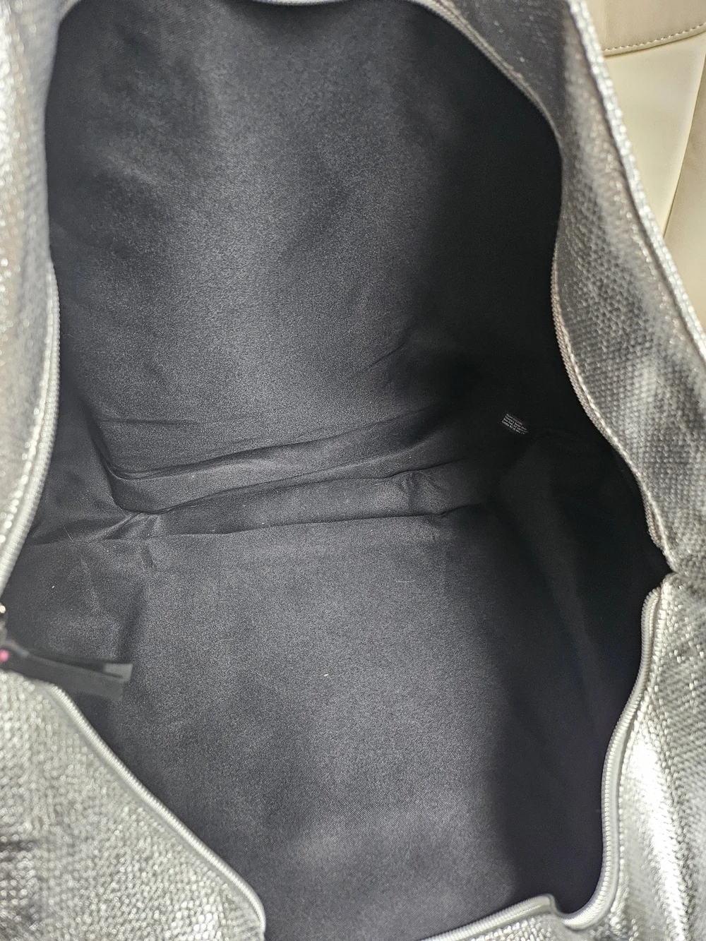 Victoria's Secret Silver Metallic Tote Bag with Black Trim